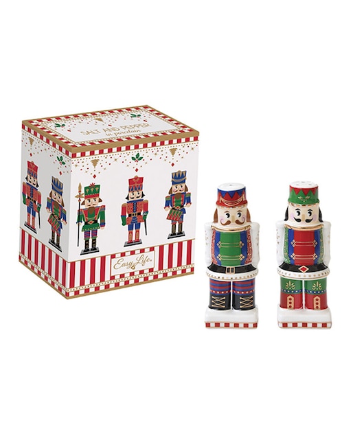 Salero y pimentero navideños Nutcracker de porcelana 1