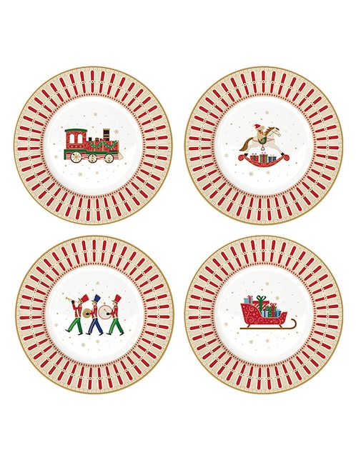 Set de plato para postre navideño N Narrative Polar Express de porcelana 4 piezas