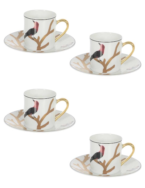 Set de tazas terno Bernardaud Aux Oiseaux 8 piezas
