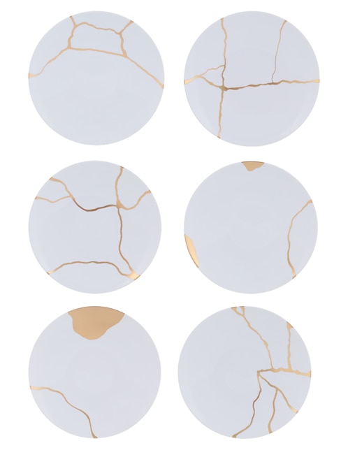 Set platos Kintsugi de porcelana 6 piezas 1