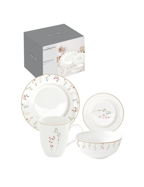 Euro Ceramica Essential Collection - Vajilla y servicio de porcelana (16  piezas, servicio para 4 personas), color blanco.