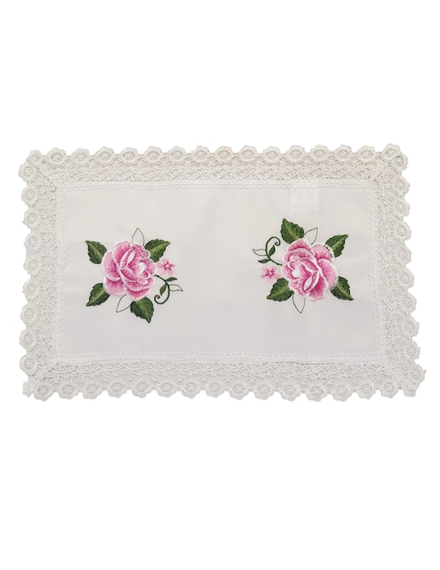 Mantel individual rectangular de poliéster Blanme Rosas 3
