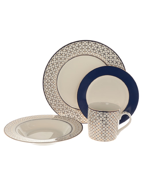Vajilla cerrada N Narrative Folklore Blue de porcelana 16 piezas