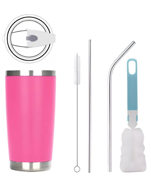 Set vaso con tapa y popote Wünd con 4 piezas