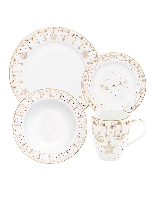 Vajilla cerrada navideña N Narrative Christmas Lights de porcelana para 4 personas
