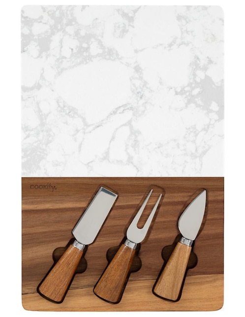 Set tabla para queso de madera y mármol 1
