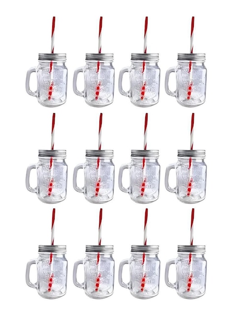 Set de vaso con tapa y popote Xtellar xtllar1912 de vidrio con 12 piezas