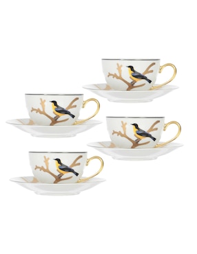 Set De Tazas Terno Bernardaud Aux Oiseaux 8 Piezas