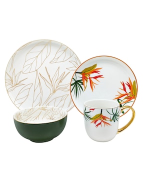 Vajilla Cerrada N Narrative Strelitzia De Porcelana 16 Piezas