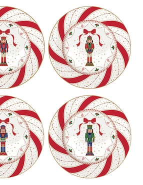 Set de plato para postre navideño N Narrative Nutcracker de porcelana 4 piezas