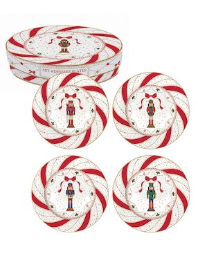 Set de plato para postre navideño N Narrative Nutcracker de porcelana 4 piezas