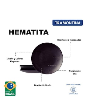 Set platos Tramontina Hematita de porcelana 6 piezas