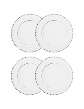 Set Platos Galerias El Triunfo Con Orilla De Perlas Plateadas De Cristal 4 Piezas