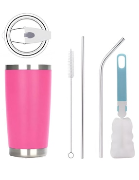 Set vaso con tapa y popote Wünd con 4 piezas