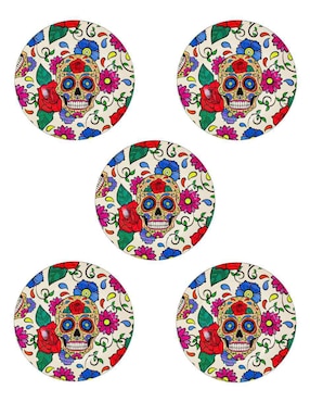 Set Platos Galerias El Triunfo Calavera De Colores De Plástico 5 Piezas