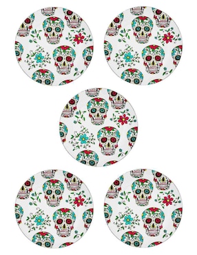 Set Platos Galerías El Triunfo Calavera Y Flores De Plástico 5 Piezas