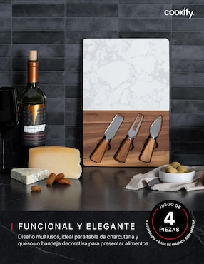 Set tabla para queso Cookify de madera y mármol