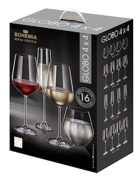 Set de copas Bohemia Globo de cristal 16 piezas