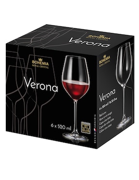 Set de copas para vino Bohemia Veronia de cristal 6 piezas