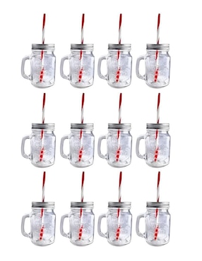 Set de vaso con tapa y popote Xtellar xtllar1912 de vidrio con 12 piezas