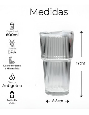 Set de vasos con tapa y popote Xtellar xtllar1917 de vidrio con 2 piezas