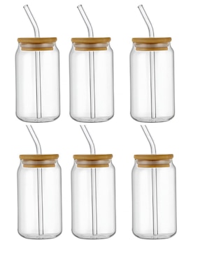 Set de vasos con tapa y popote Xtellar xtllar1921 de vidrio con 6 piezas