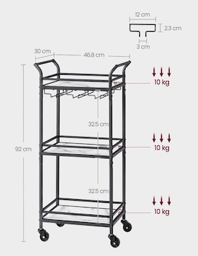 Carro de bar cocina Songmics Home Gabrila metal
