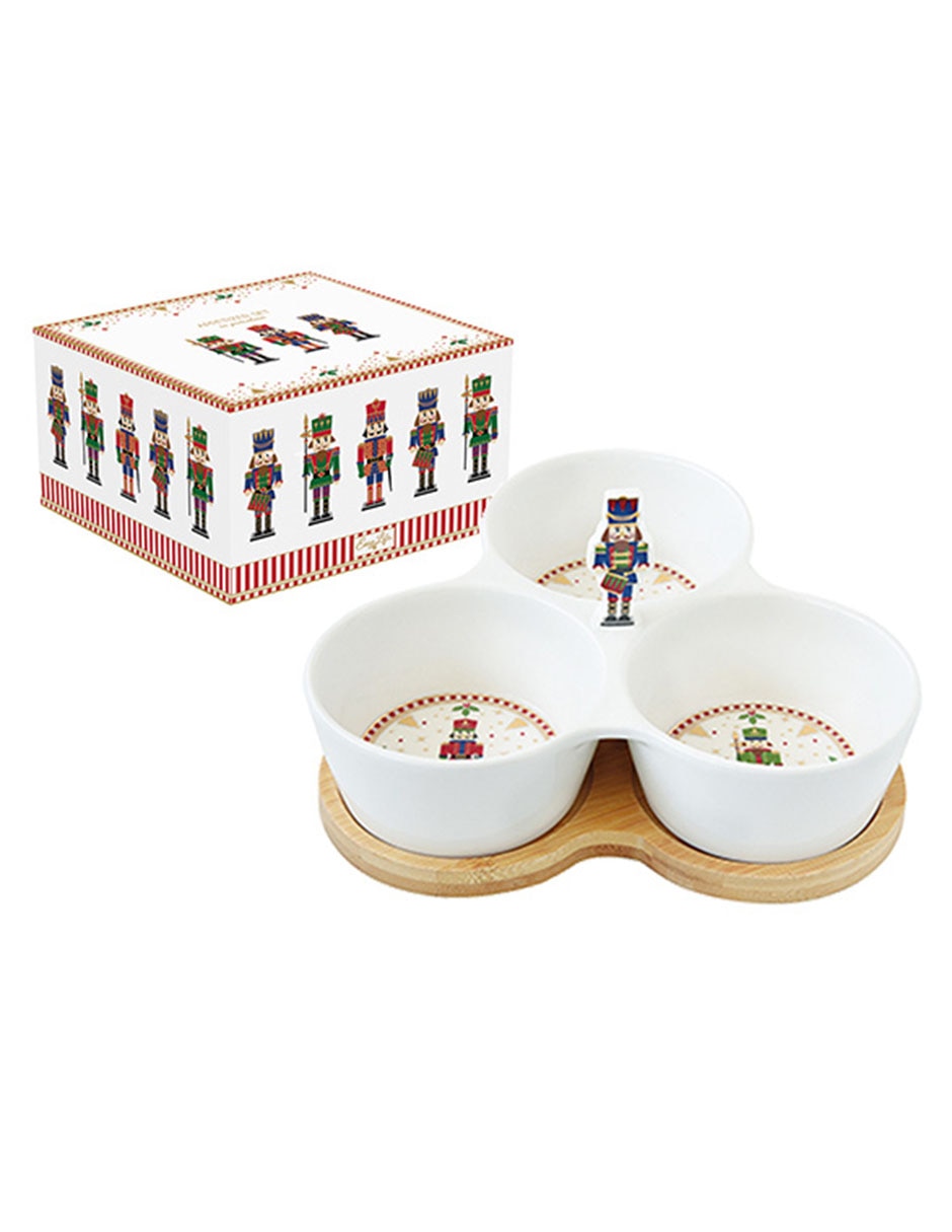 Botanero navideño Nutcracker de Porcelana con 3 divisiones Botanero navideño Nutcracker de Porcelana con 3 divisiones