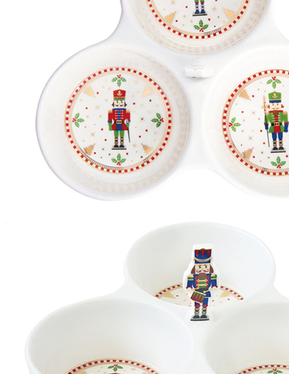 Botanero navideño Nutcracker de Porcelana con 3 divisiones 2