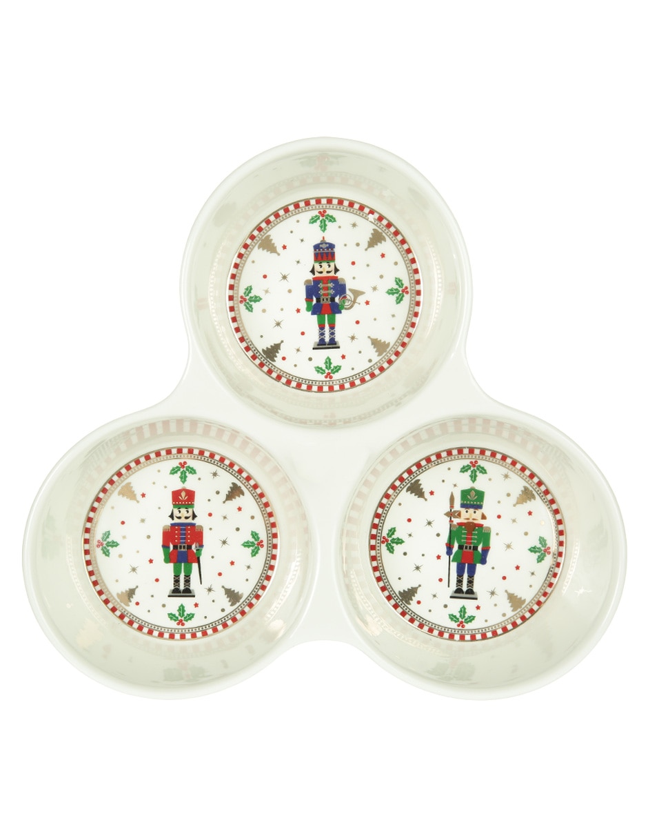 Botanero navideño Nutcracker de Porcelana con 3 divisiones 3