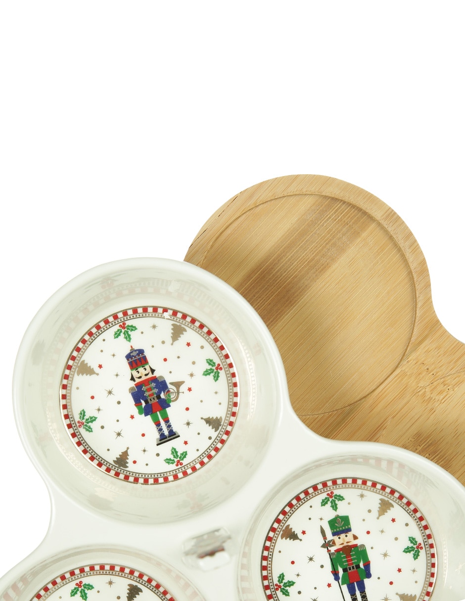 Botanero navideño Nutcracker de Porcelana con 3 divisiones 4