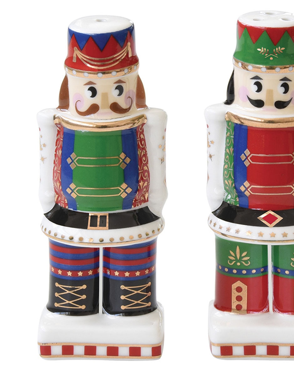Salero y pimentero navideños Nutcracker de porcelana 2
