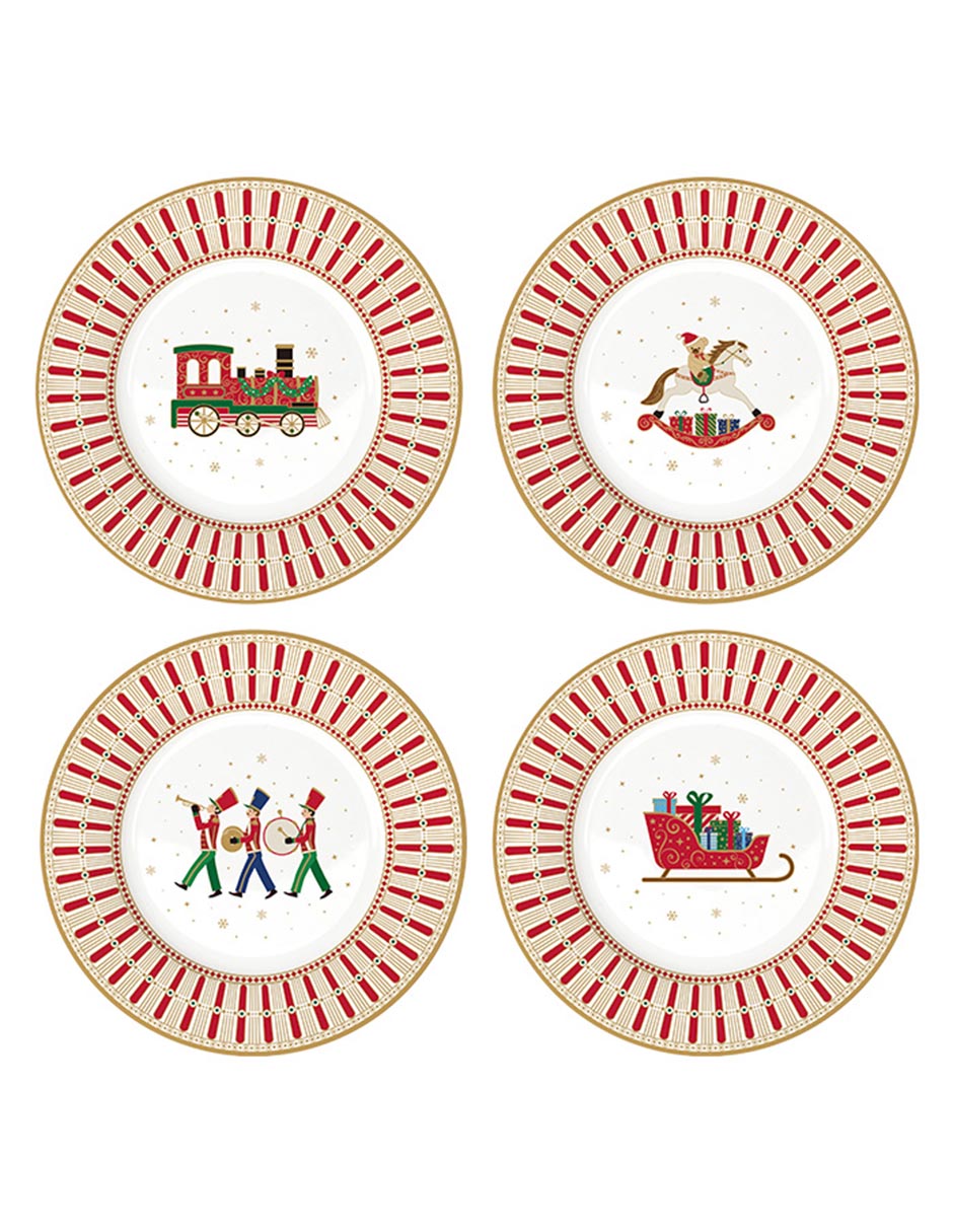 Set de plato para postre navideño Polar Express de porcelana 4 piezas
