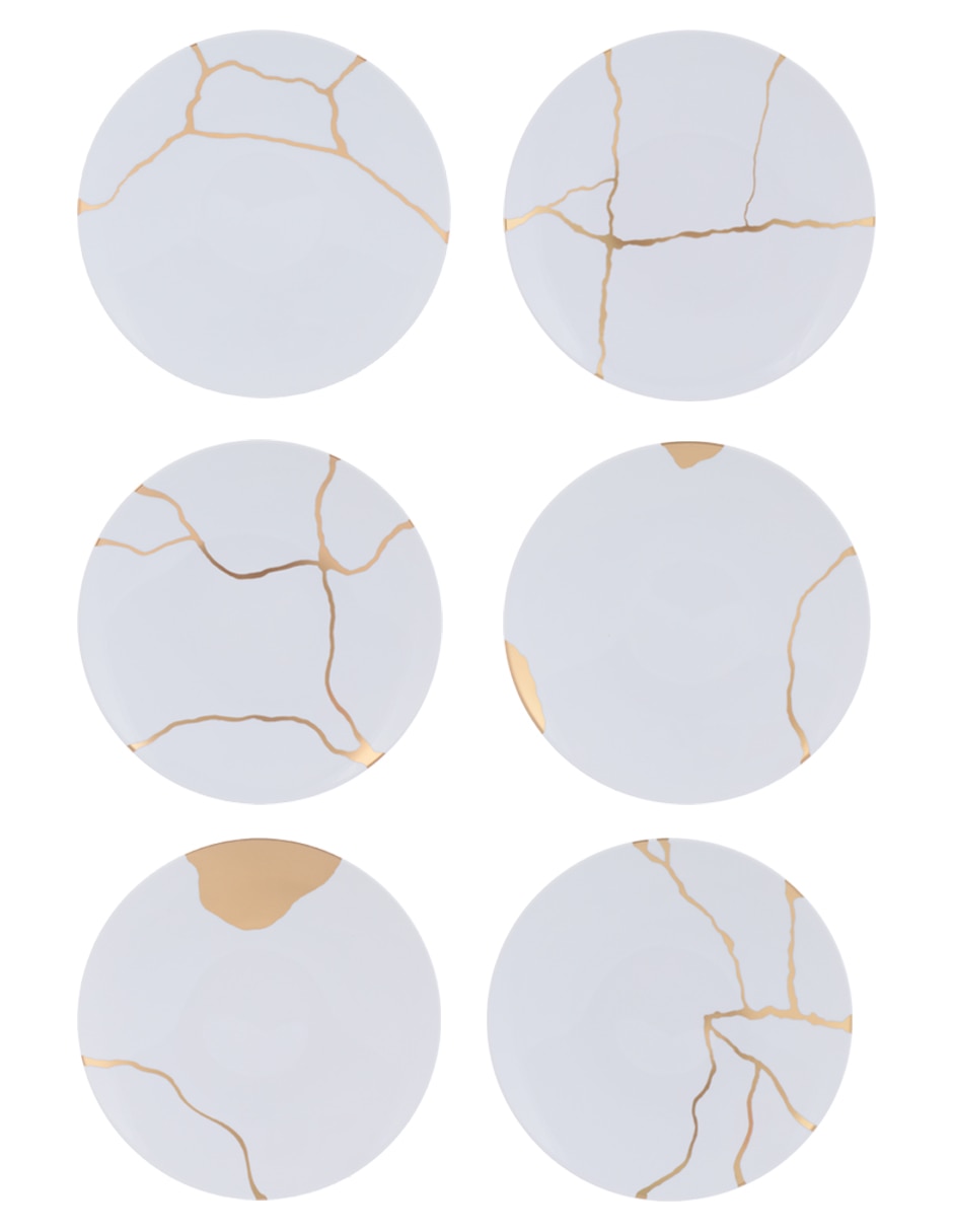 Set platos Kintsugi de porcelana 6 piezas Set platos Kintsugi de porcelana 6 piezas