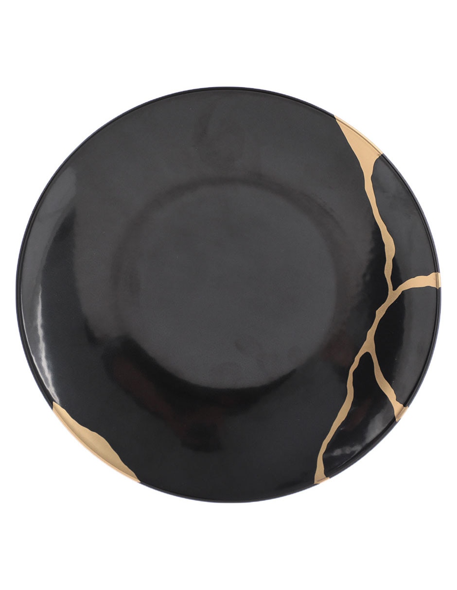Plato ensalada Kintsugi Coal de porcelana 2