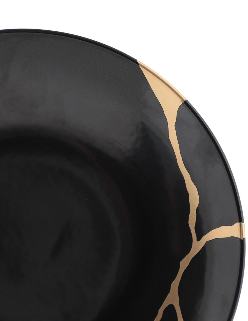 Plato ensalada Kintsugi Coal de porcelana 3