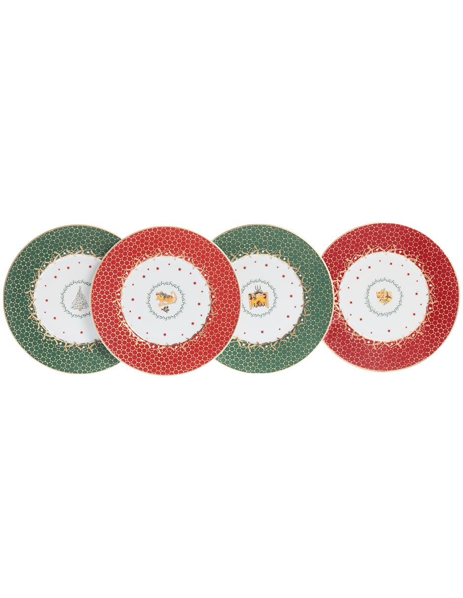 Set platos navideño Noel de porcelana 4 piezas