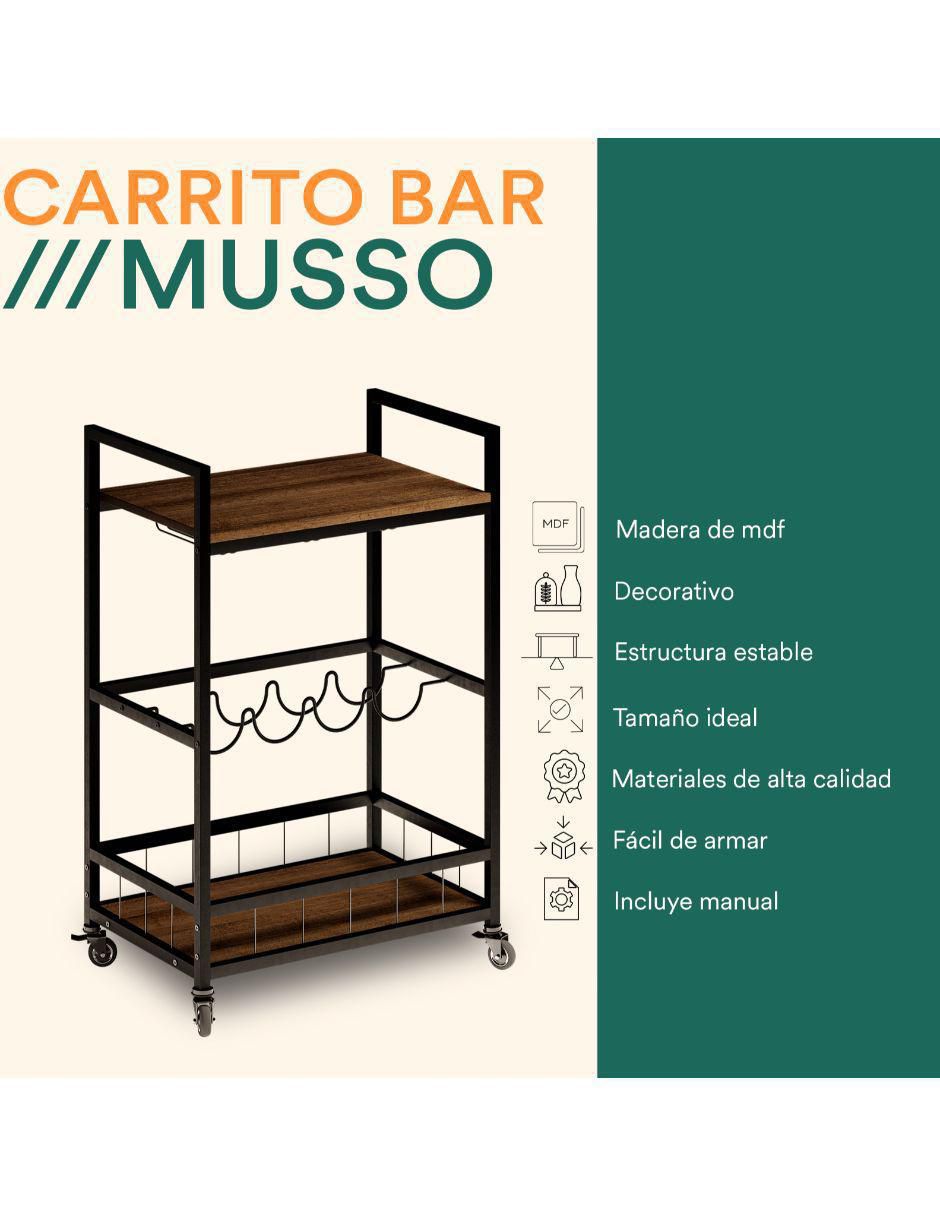 Carro de bar áreas múltiples MDF 6