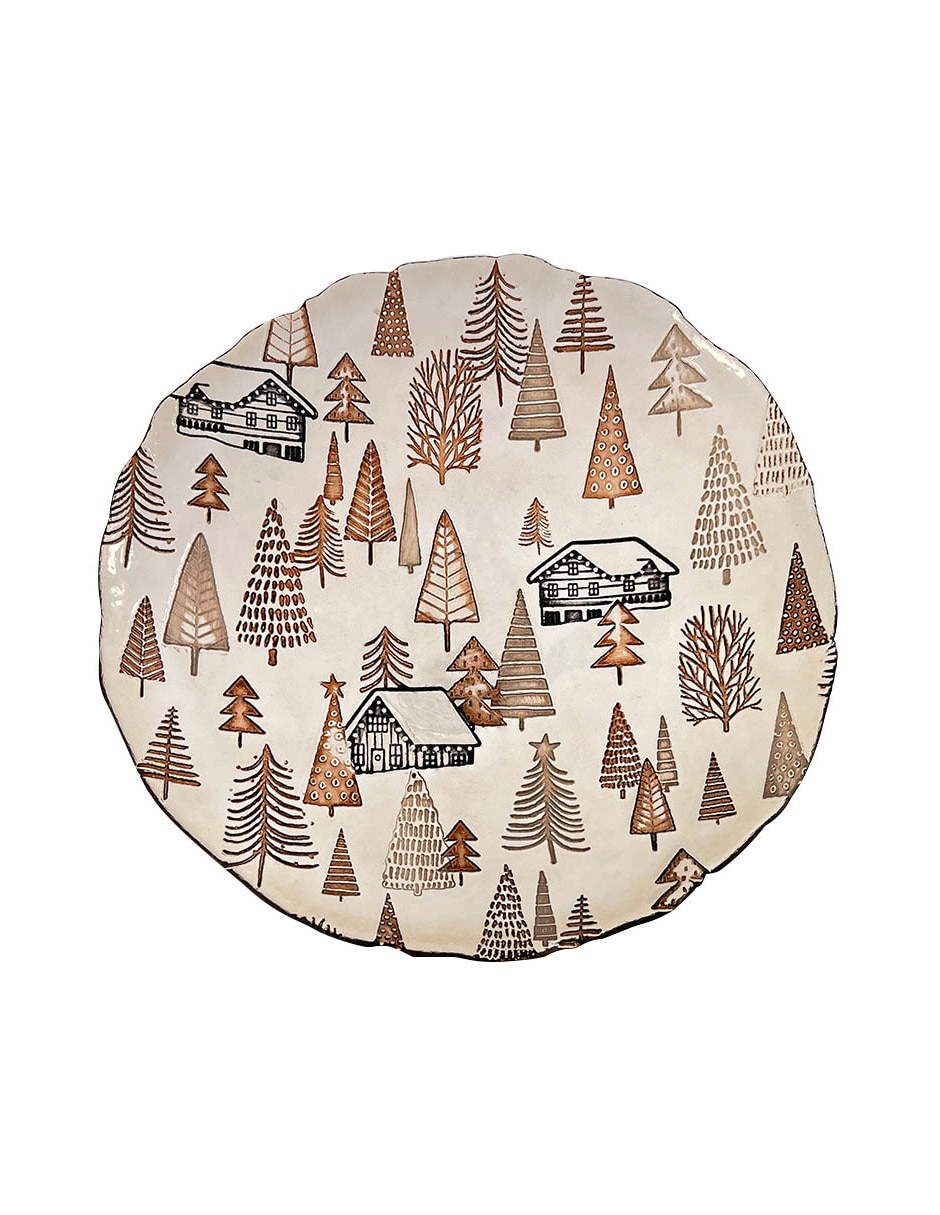 Plato base navideño Village de vidrio