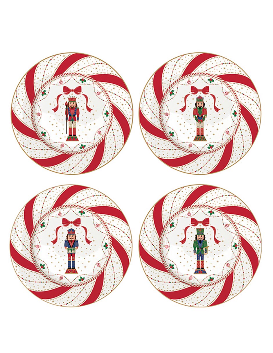 Set de plato para postre navideño Nutcracker de porcelana 4 piezas