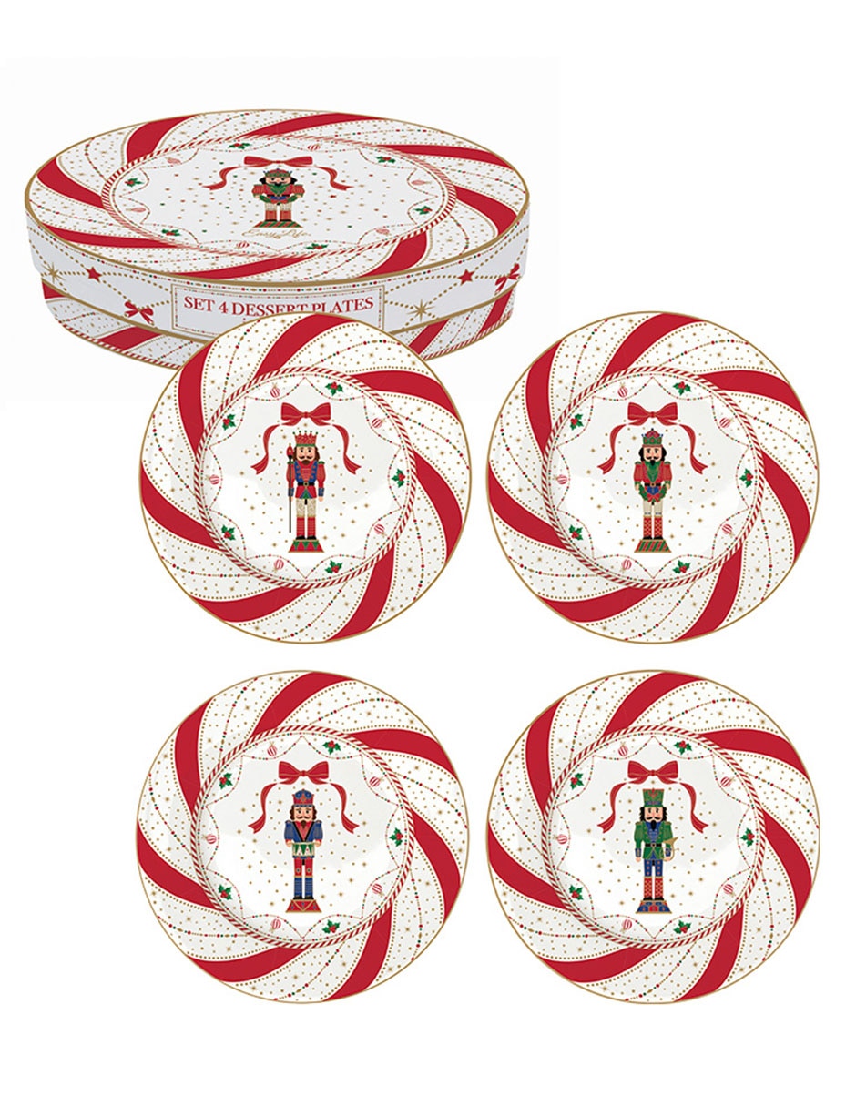Set de plato para postre navideño Nutcracker de porcelana 4 piezas 3