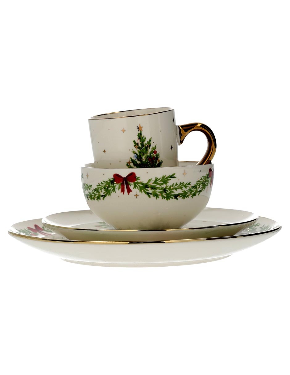 Vajilla cerrada navidad de porcelana para 4 personas