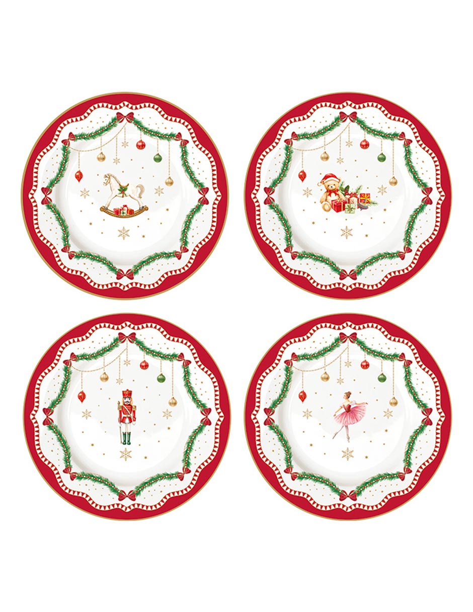 Set de plato para postre navideño Magie de Noel de porcelana 4 piezas Set de plato para postre navideño Magie de Noel de porcelana 4 piezas
