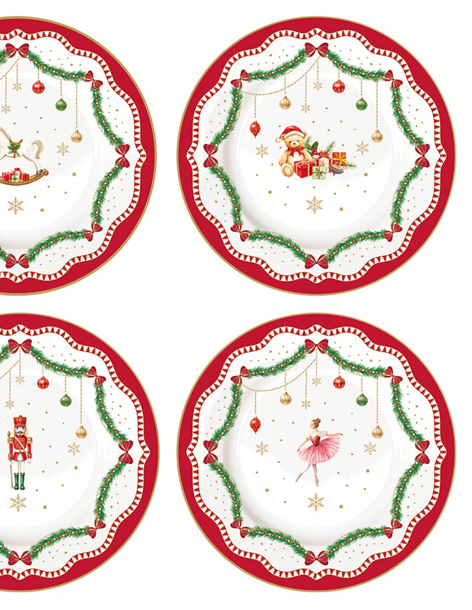 Set de plato para postre navideño Magie de Noel de porcelana 4 piezas 2