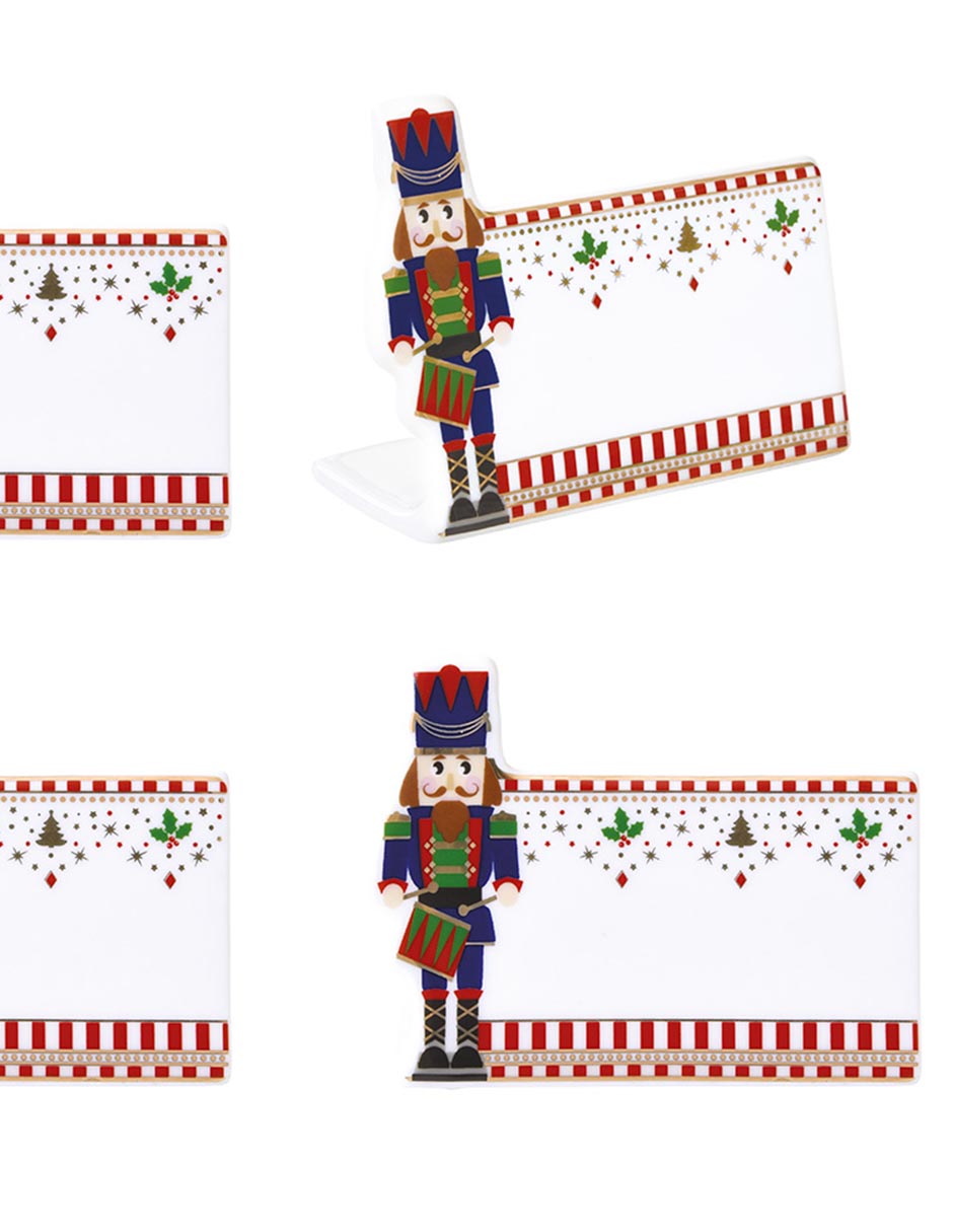 Set de portanombre navideño forma cascanueces de porcelana 2