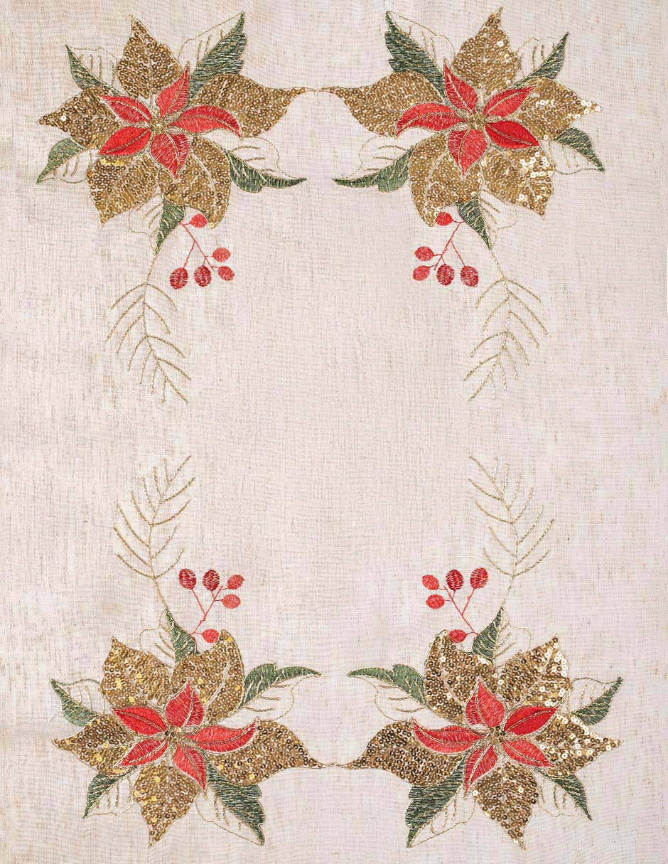 Mantel navideño rectangular de poliéster Nochebuenas 3