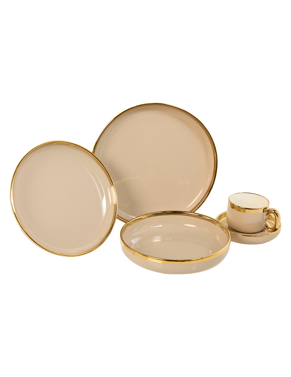Vajilla greigegold de porcelana para 4 personas