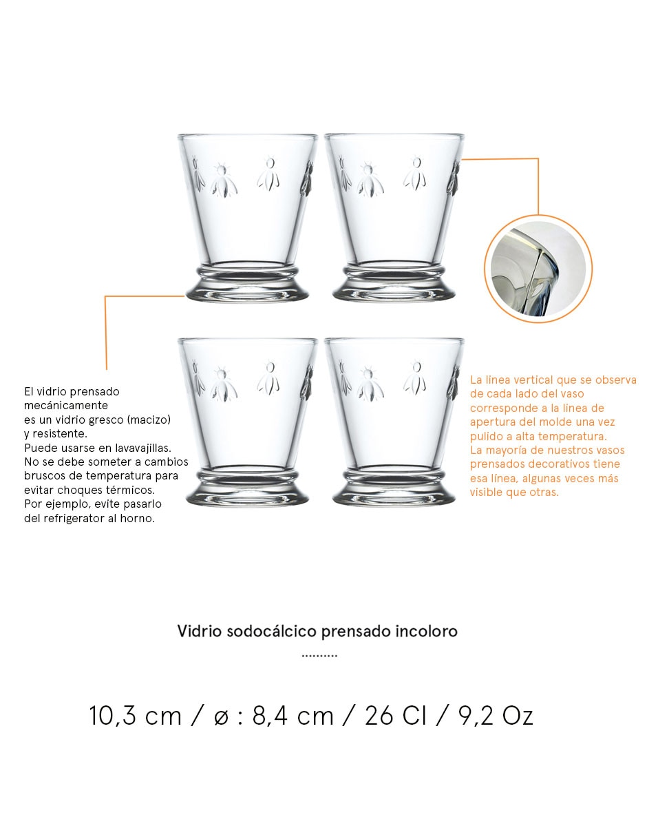 Set vasos Abeille de vidrio con 4 piezas 4