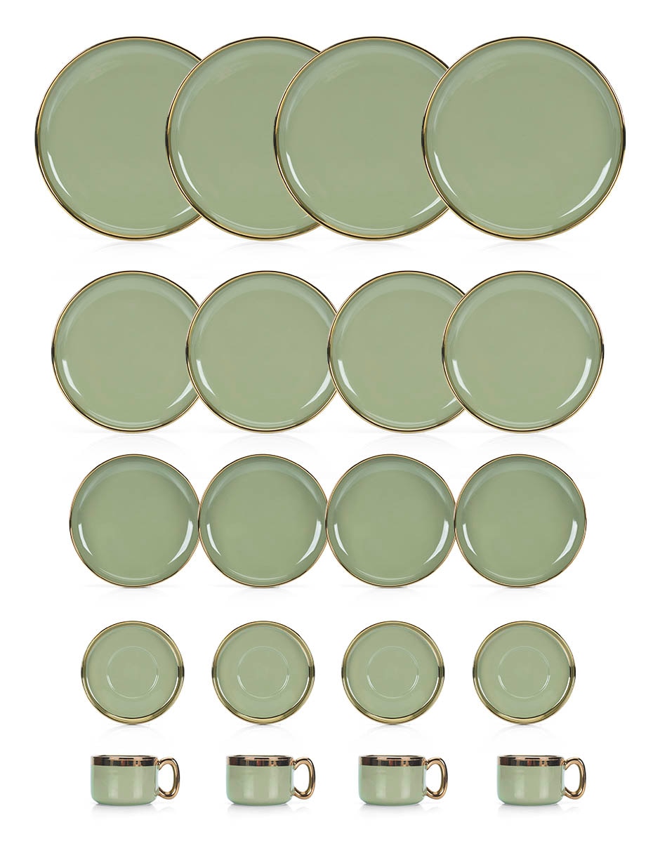 Vajilla cerrada vertgold de porcelana para 4 personas