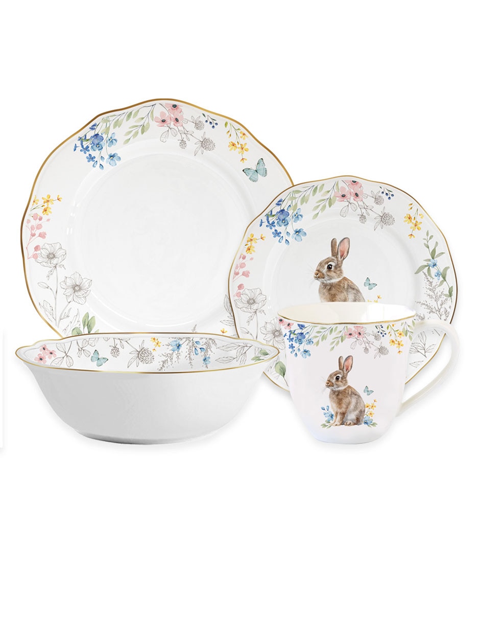 Vajilla Flowey Easter de porcelana para 4 personas